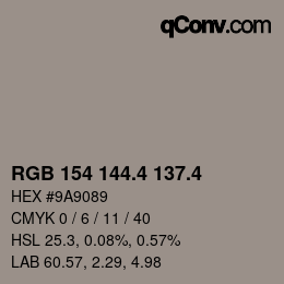 カラーコード: RGB 154 144.4 137.4 | qconv.com