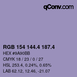 カラーコード: RGB 154 144.4 187.4 | qconv.com