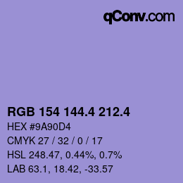 カラーコード: RGB 154 144.4 212.4 | qconv.com