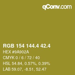 カラーコード: RGB 154 144.4 42.4 | qconv.com