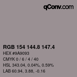 カラーコード: RGB 154 144.8 147.4 | qconv.com