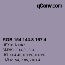 カラーコード: RGB 154 144.8 167.4 | qconv.com