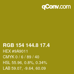 カラーコード: RGB 154 144.8 17.4 | qconv.com