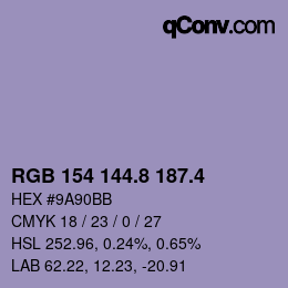 カラーコード: RGB 154 144.8 187.4 | qconv.com