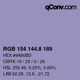 カラーコード: RGB 154 144.8 189 | qconv.com