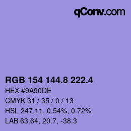 カラーコード: RGB 154 144.8 222.4 | qconv.com
