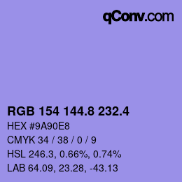 カラーコード: RGB 154 144.8 232.4 | qconv.com
