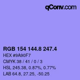 カラーコード: RGB 154 144.8 247.4 | qconv.com