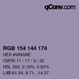 Color code: RGB 154 144 174 | qconv.com