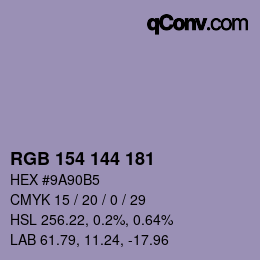 Color code: RGB 154 144 181 | qconv.com