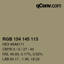 Código de color: RGB 154 145 113 | qconv.com