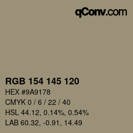 Color code: RGB 154 145 120 | qconv.com