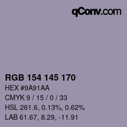 Color code: RGB 154 145 170 | qconv.com