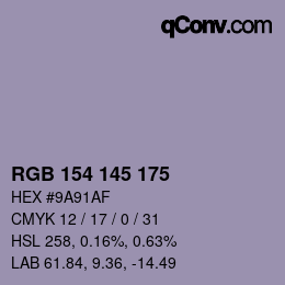 Código de color: RGB 154 145 175 | qconv.com