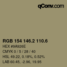カラーコード: RGB 154 146.2 110.6 | qconv.com