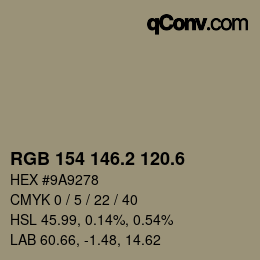 カラーコード: RGB 154 146.2 120.6 | qconv.com
