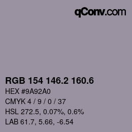 カラーコード: RGB 154 146.2 160.6 | qconv.com