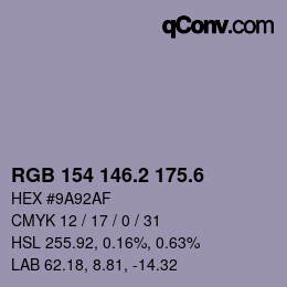 カラーコード: RGB 154 146.2 175.6 | qconv.com