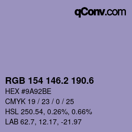 カラーコード: RGB 154 146.2 190.6 | qconv.com