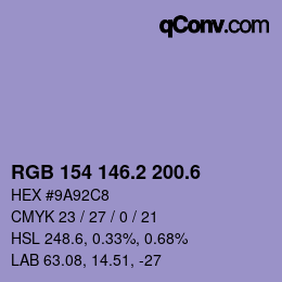 カラーコード: RGB 154 146.2 200.6 | qconv.com