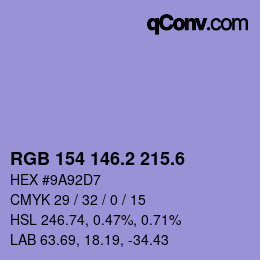 カラーコード: RGB 154 146.2 215.6 | qconv.com