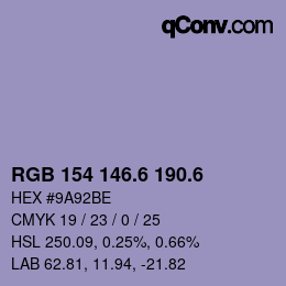 カラーコード: RGB 154 146.6 190.6 | qconv.com