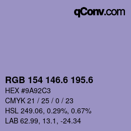 カラーコード: RGB 154 146.6 195.6 | qconv.com