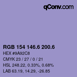 カラーコード: RGB 154 146.6 200.6 | qconv.com