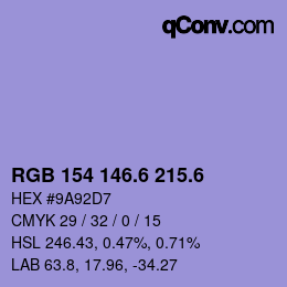 カラーコード: RGB 154 146.6 215.6 | qconv.com