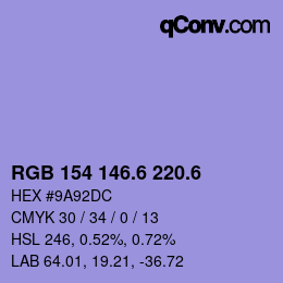 カラーコード: RGB 154 146.6 220.6 | qconv.com
