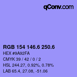 カラーコード: RGB 154 146.6 250.6 | qconv.com