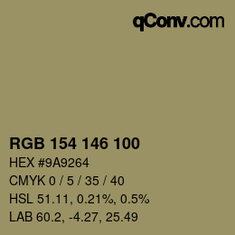 Color code: RGB 154 146 100 | qconv.com