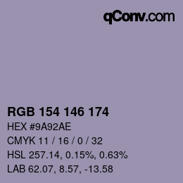 Color code: RGB 154 146 174 | qconv.com