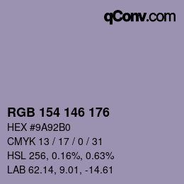 Farbcode: RGB 154 146 176 | qconv.com