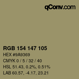 Color code: RGB 154 147 105 | qconv.com