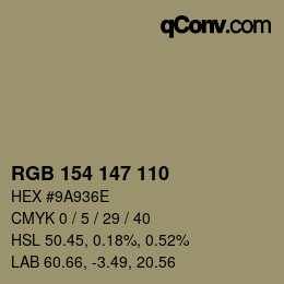 Color code: RGB 154 147 110 | qconv.com