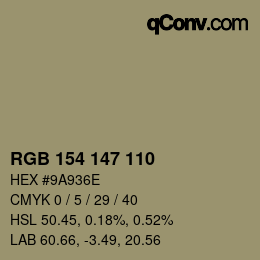 Color code: RGB 154 147 110 | qconv.com