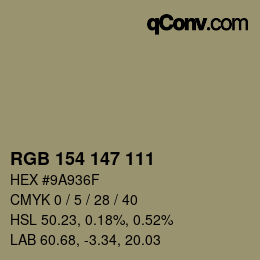 Color code: RGB 154 147 111 | qconv.com