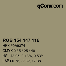 Code couleur: RGB 154 147 116 | qconv.com
