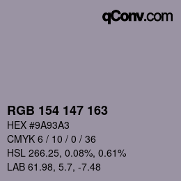 カラーコード: RGB 154 147 163 | qconv.com