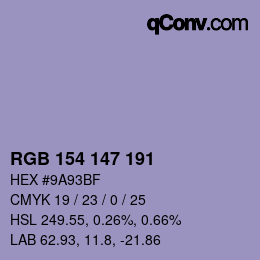 Color code: RGB 154 147 191 | qconv.com