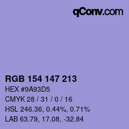 Color code: RGB 154 147 213 | qconv.com