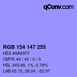 Color code: RGB 154 147 255 | qconv.com