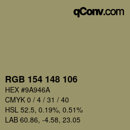 カラーコード: RGB 154 148 106 | qconv.com