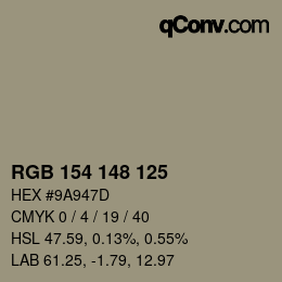 颜色代码: RGB 154 148 125 | qconv.com