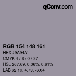 Code couleur: RGB 154 148 161 | qconv.com
