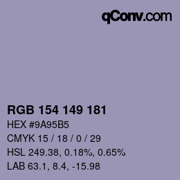 Color code: RGB 154 149 181 | qconv.com