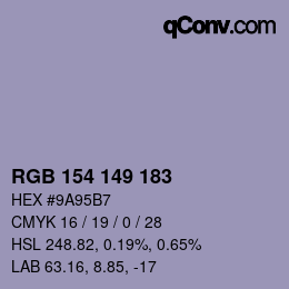 Farbcode: RGB 154 149 183 | qconv.com