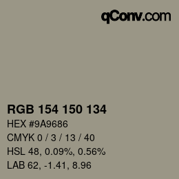 Farbcode: RGB 154 150 134 | qconv.com