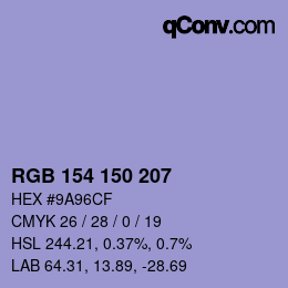 カラーコード: RGB 154 150 207 | qconv.com
